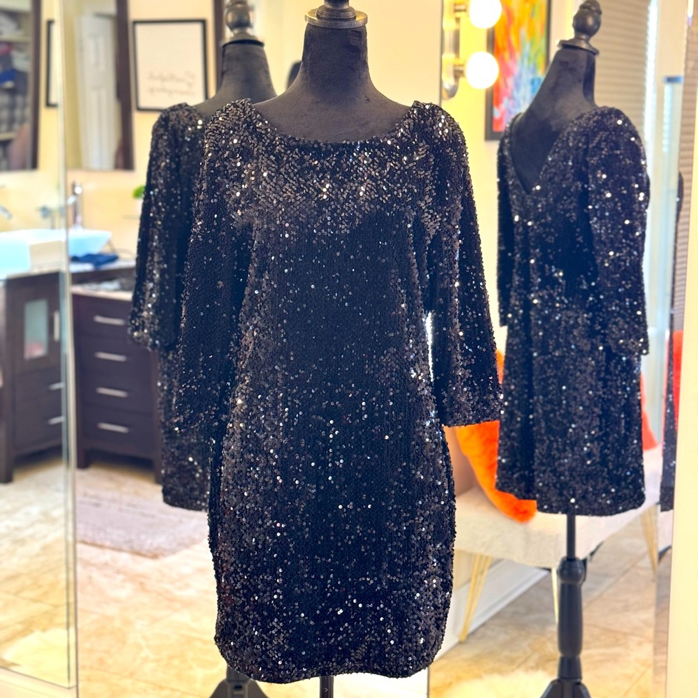 Sequin Long Sleeve Dress - Black